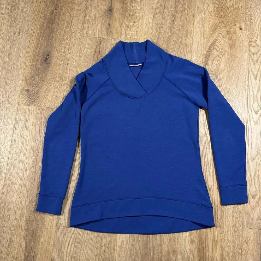 Athleta Blue SoftTech Shawl Collar Pullover Sweatshirt Size Medium - Picture 2 of 6